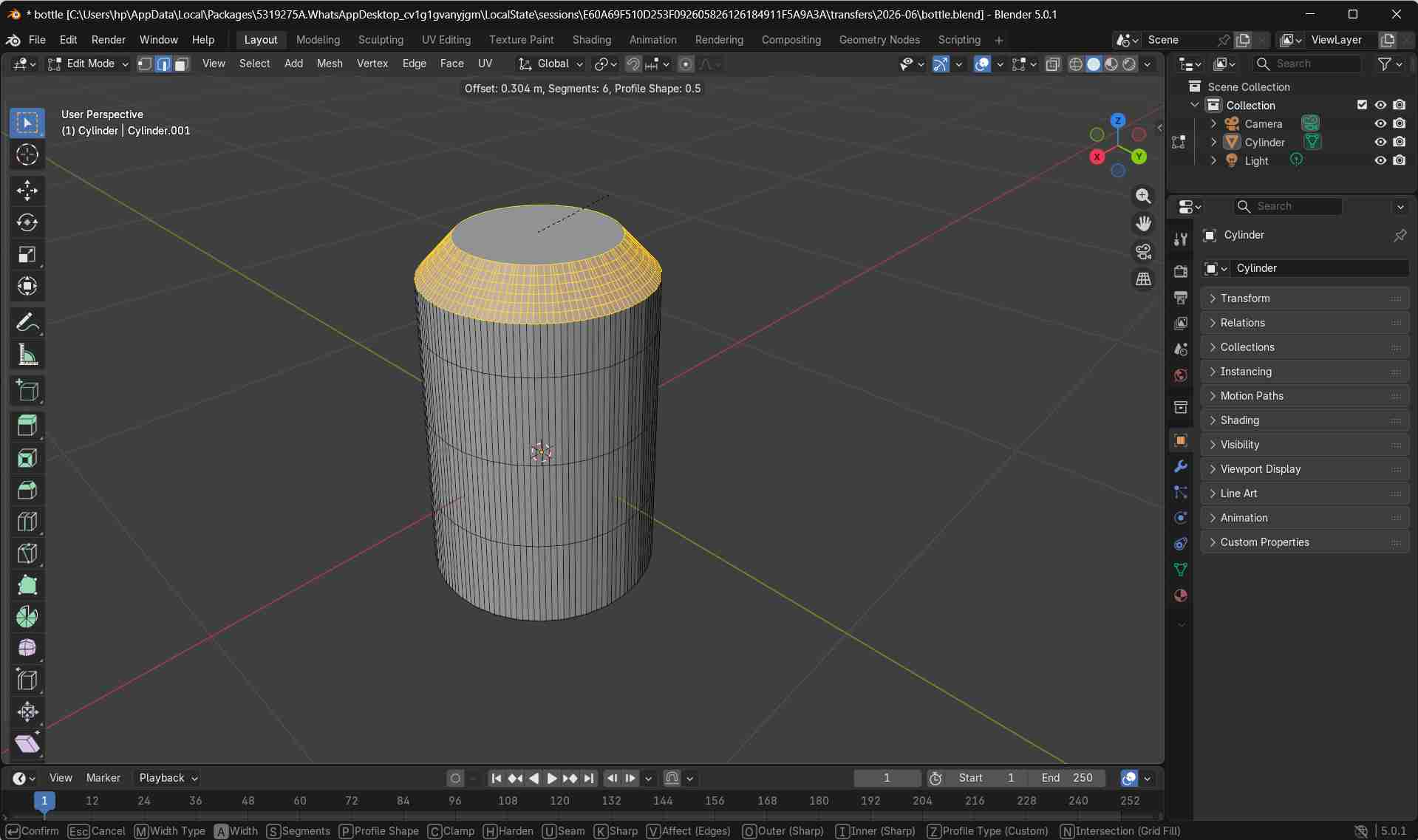 Bevel applied to edge in Blender